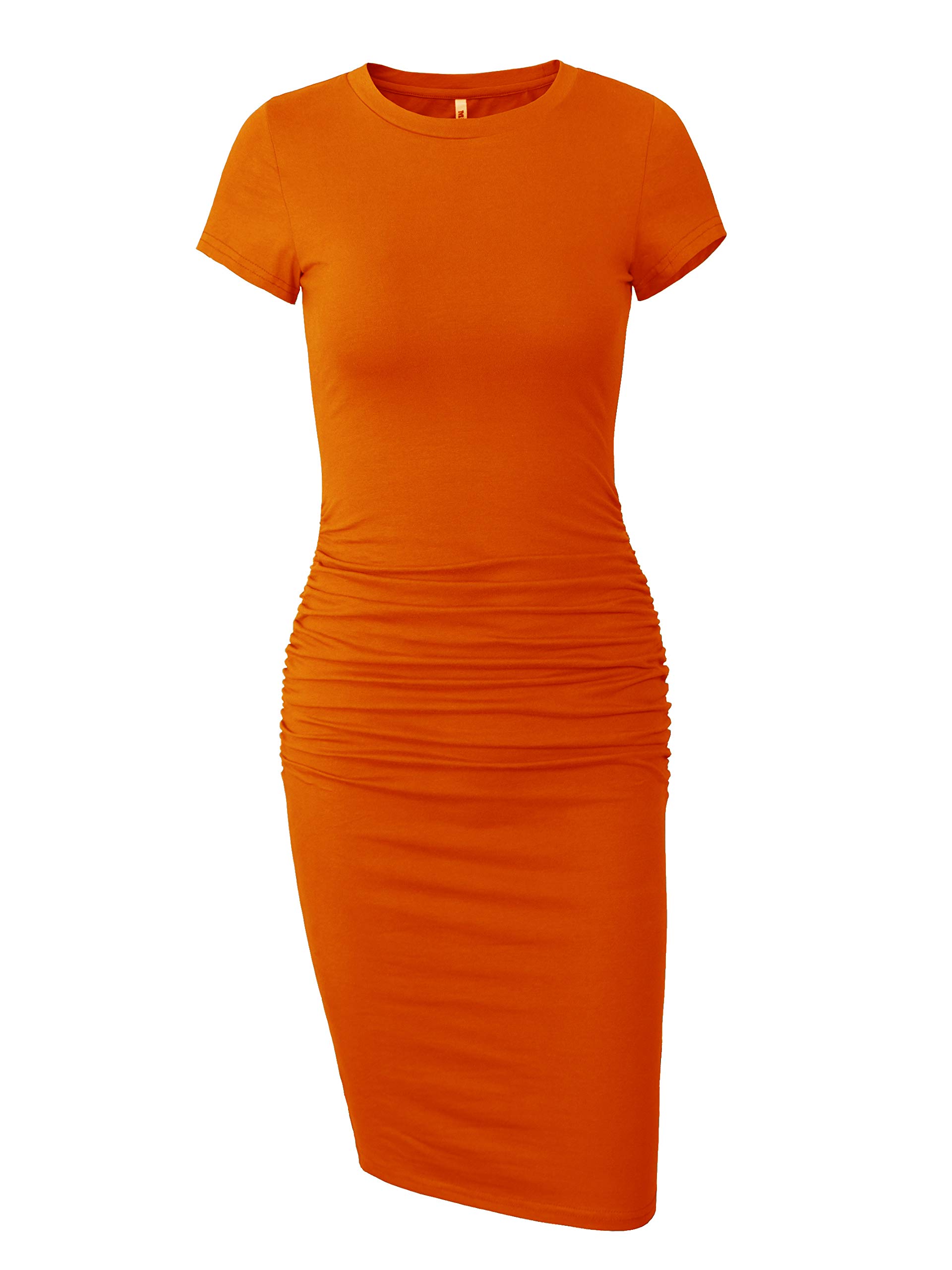 Missufe Women's Ruched Bodycon Midi Dress - Short Sleeve T-Shirt Dress With Slit, Summer Casual - View #9
