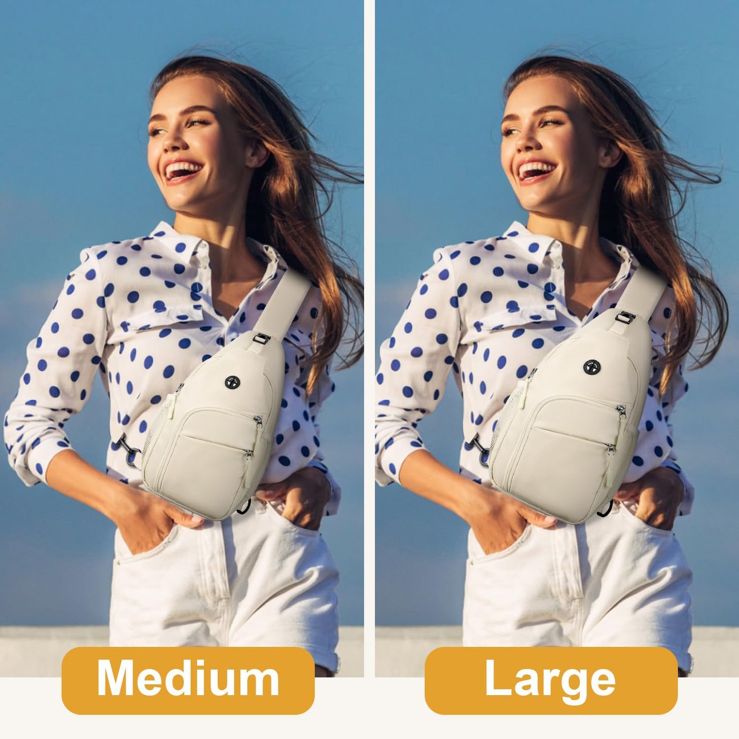 Pritent Crossbody Bags for Women Man Waterproof Sling Bag Backpack Trendy Casual Cross Body Bag with Convertible Shoulder Strap Chest Bag for Camping Hiking Travel Essentials (Ivory, Large)