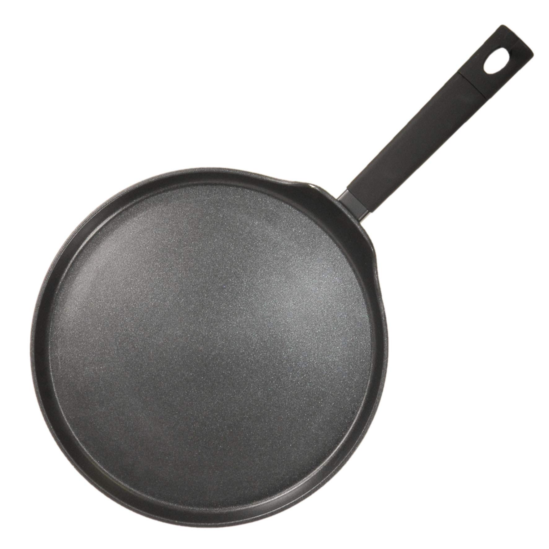MOPITA Black Code by Q.b. by Crepe Non-Stick Diameter 28 cm, Induction Frying Pan for All Hobs, Aluminium Pancake Pan, Soft Touch Non-Slip Handle, Matt Black