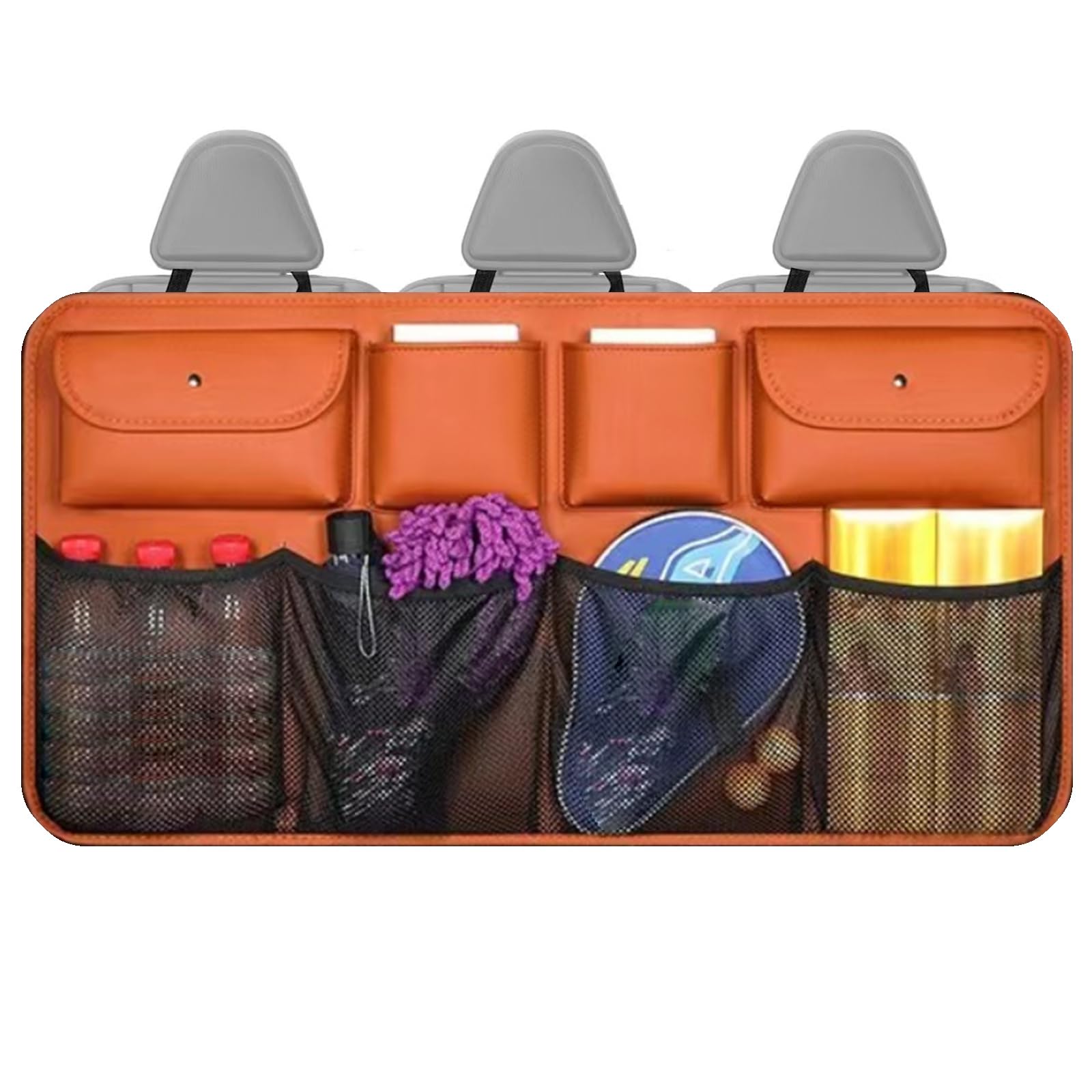 HENYGEN Vehicle Trunk Storage Bag with Multiple Ventilated Compartments for SUV Sedan and Truck 48X88Cm Strong Storage Solution Premium Leather Automotive Rear Seat Holder