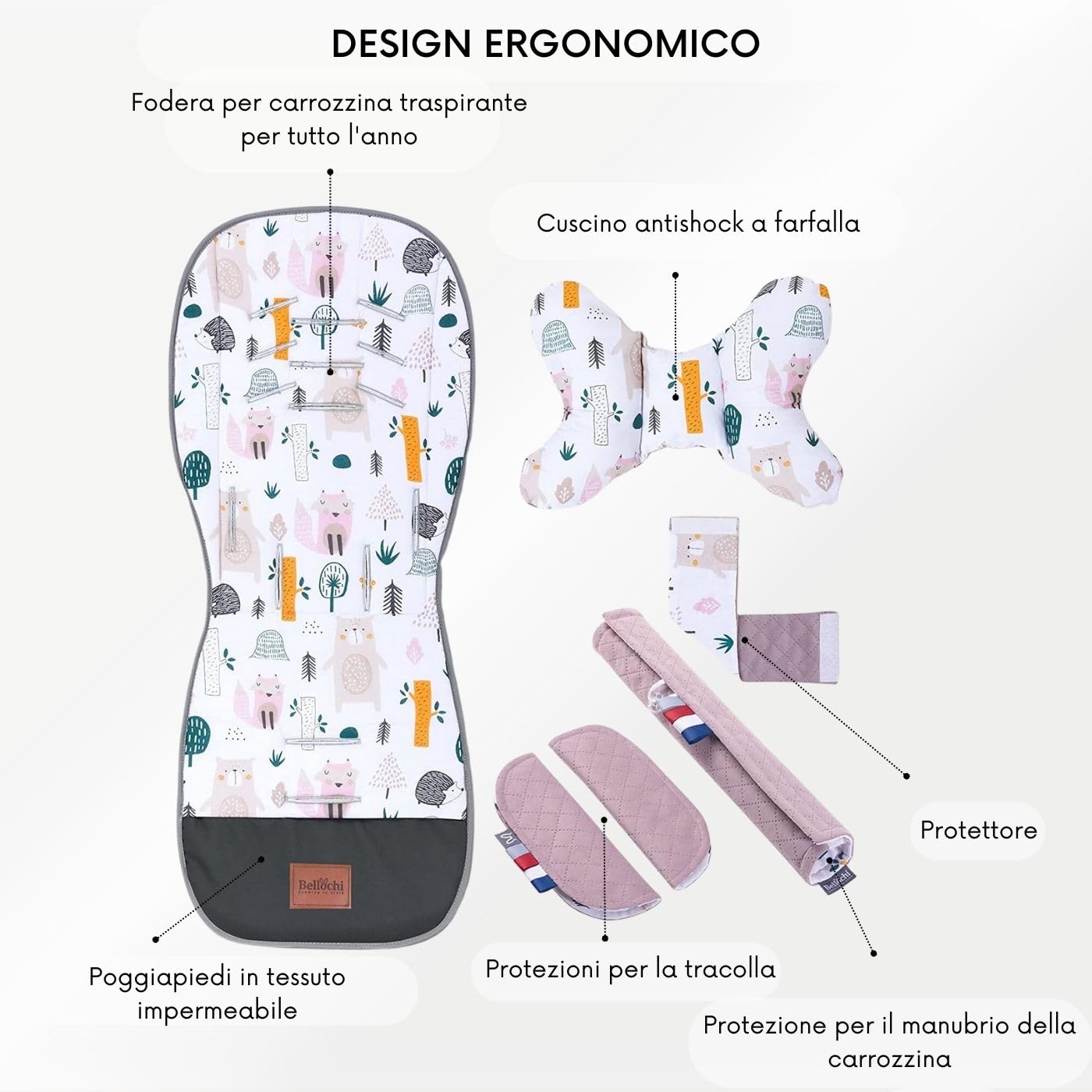 Bellochi Riduttore Passeggino Universale Materassino Passeggino Estivo - Copriseduta Passeggino Estivo Universale e Arioso con Cuscino Antishock - Cotone e Velluto (4rest)