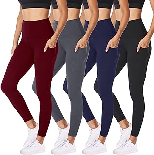 Pacote com 4 leggings femininas – calça de ioga preta macia sem transparente com controle de barriga para treino atlético