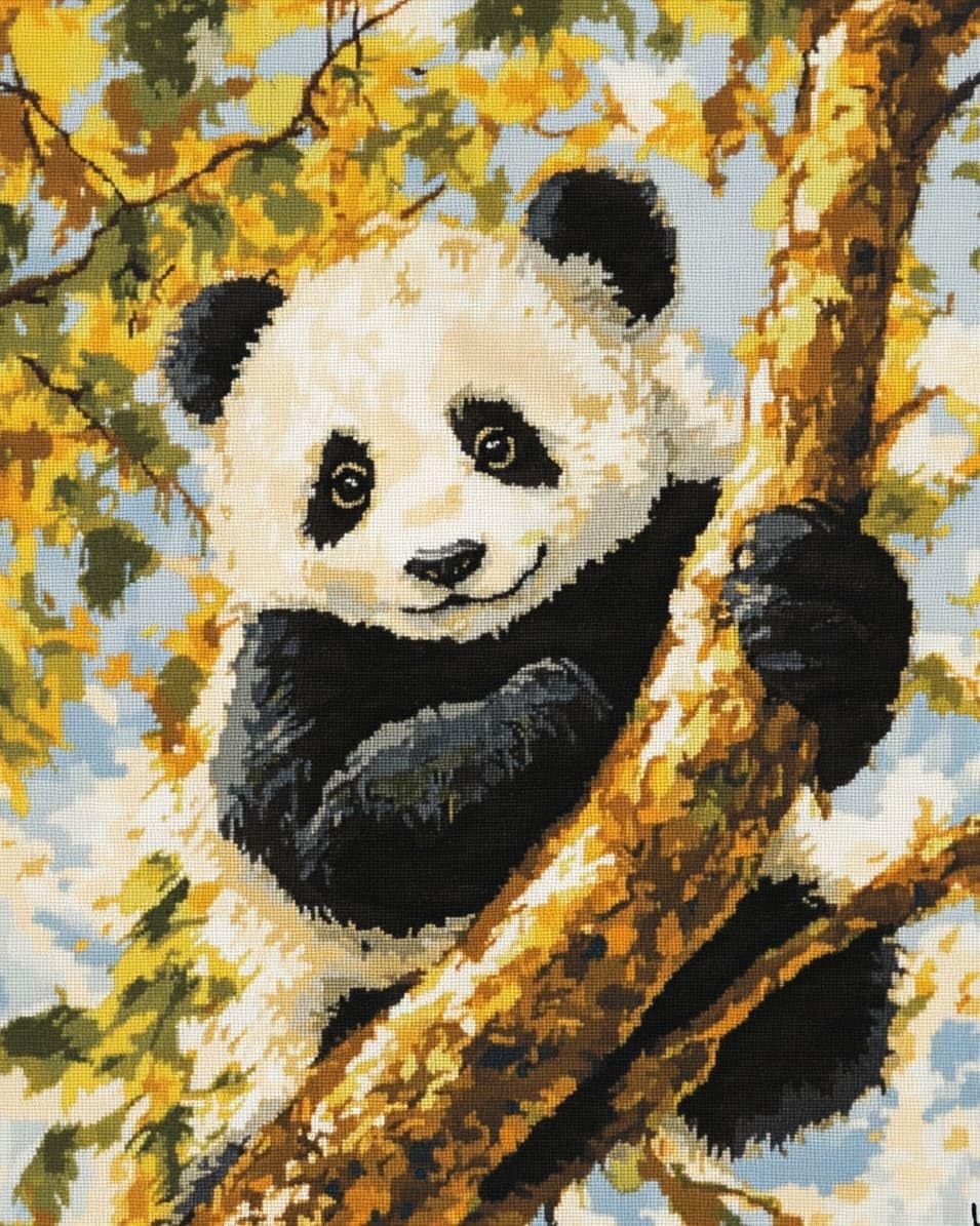 WallustrioaW Art Pre Printed Cross Stitch Kits for Adults Beginners,Animal Panda,11CT Stamped Embroidery Kit Wall Art Home Decor,16x20in
