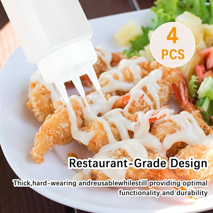 4 Botellas Plástico 22 oz para Salsas con 3 Agujeros miniatura 6