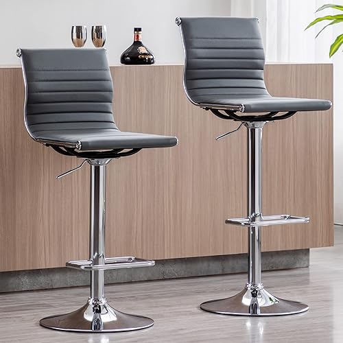 Miniatura 1 de Kmax Taburetes de bar de metal, sillas de bar giratorias, color gris, altura ajustable, taburete de piel sintética, taburete de mostrador sin brazos