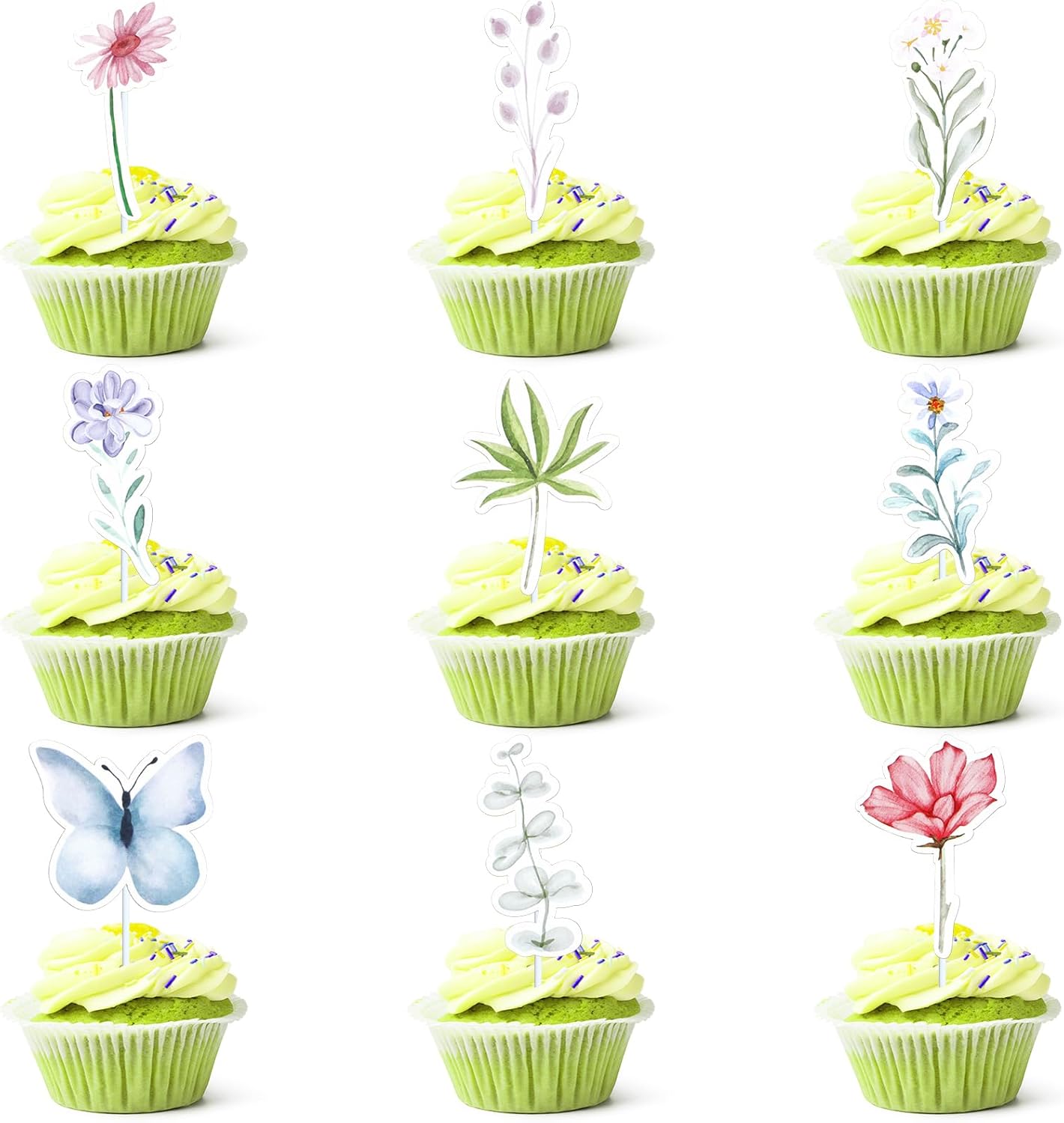 Flower Cake Toppers 36 Pcs Wildflower Butterfly Cupcake Toppers Floral Cake Decorations Birthday Party Supplies Baby in Bloom Baby Shower Decorations