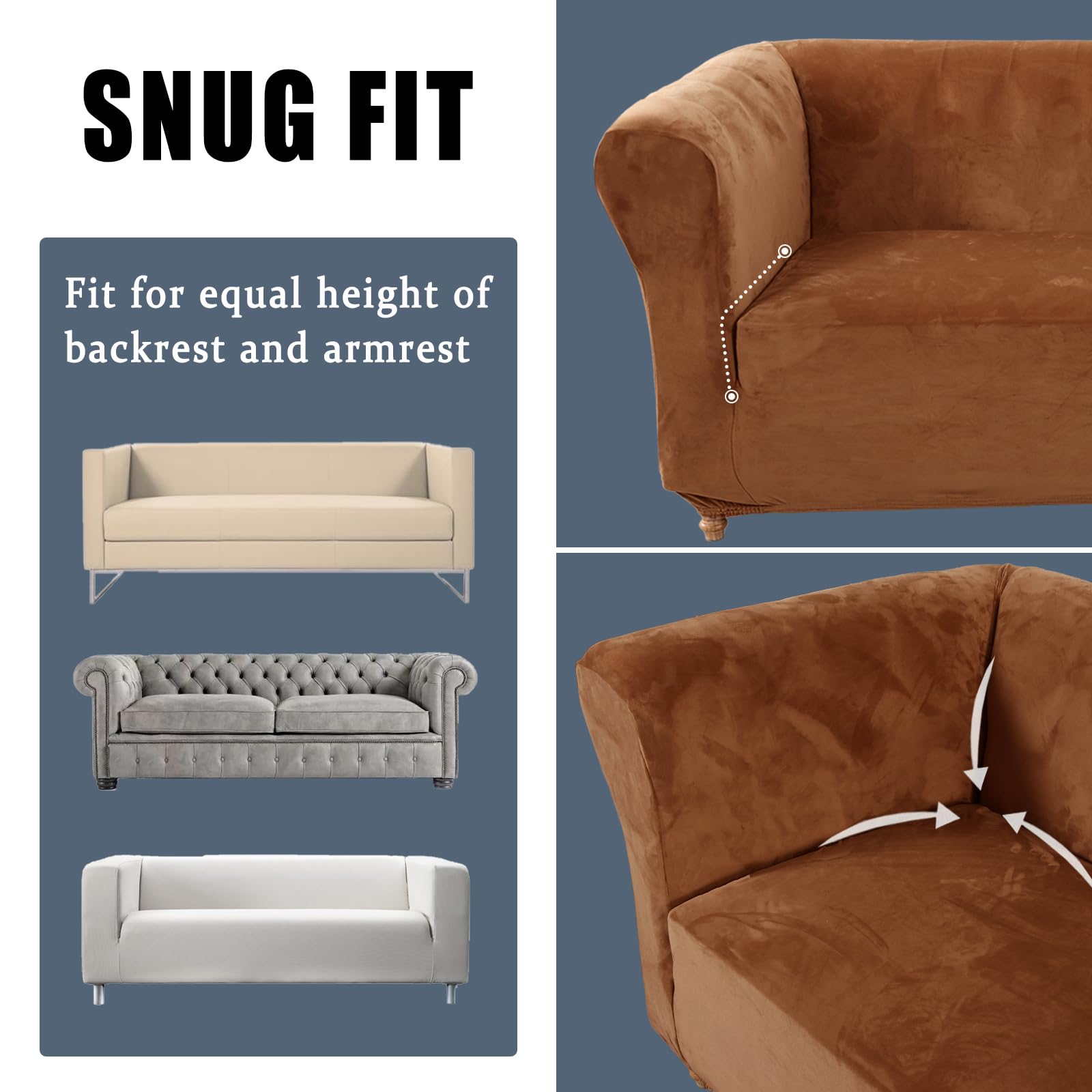 Funda de sofá Chesterfield de terciopelo elástico, funda de sofá con funda de cojín de asiento para sillón curvo, estilo vintage, se adapta a asientos de dos plazas y asientos pequeños