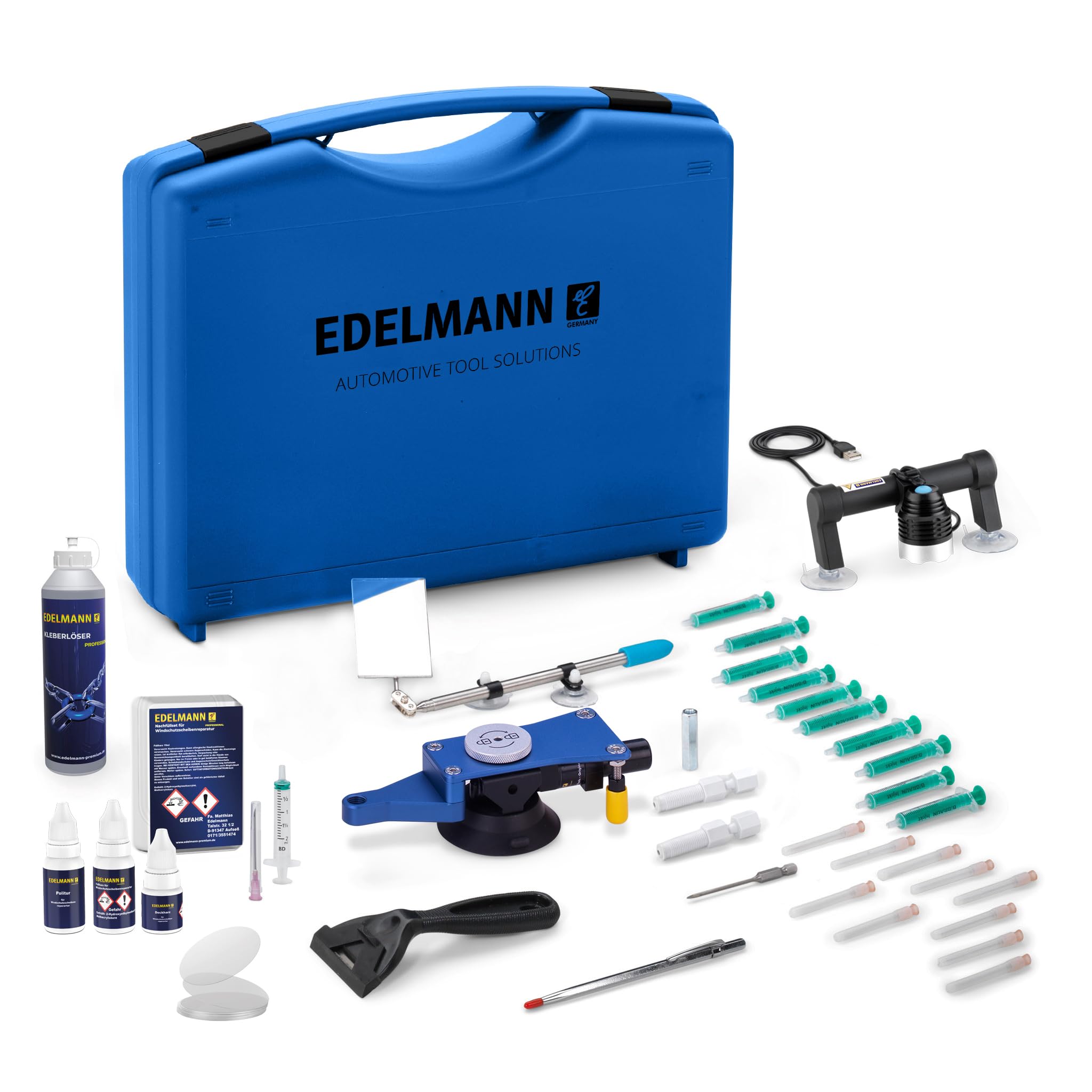 Edelmann Steinschlagreparatur Komplettset für Windschutzscheibeninstandsetzung, füllen von Steinschlägen