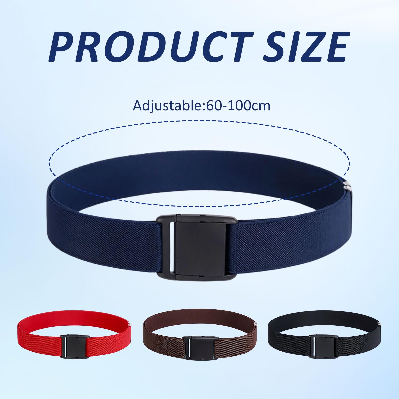 4 Piezas Cinturón Elástico para Niños, Cinturón Lazy para Niños, Cinturón Niño, Tela Tejida, Ajustable, Hebilla Cuadrada, Negro Café Rojo Azul Marino