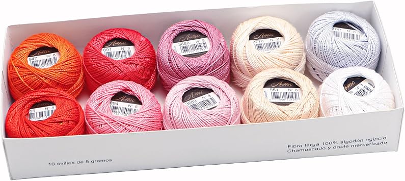 Size 8 Double Mercerized Egyptian Long Staple Cotton Pearl Thread Ball 5 Grams Rainbow Color Embroidery Thread 10 Colors per Box for Crochet Hardanger Cross Stitch Hand Embroidery Set I