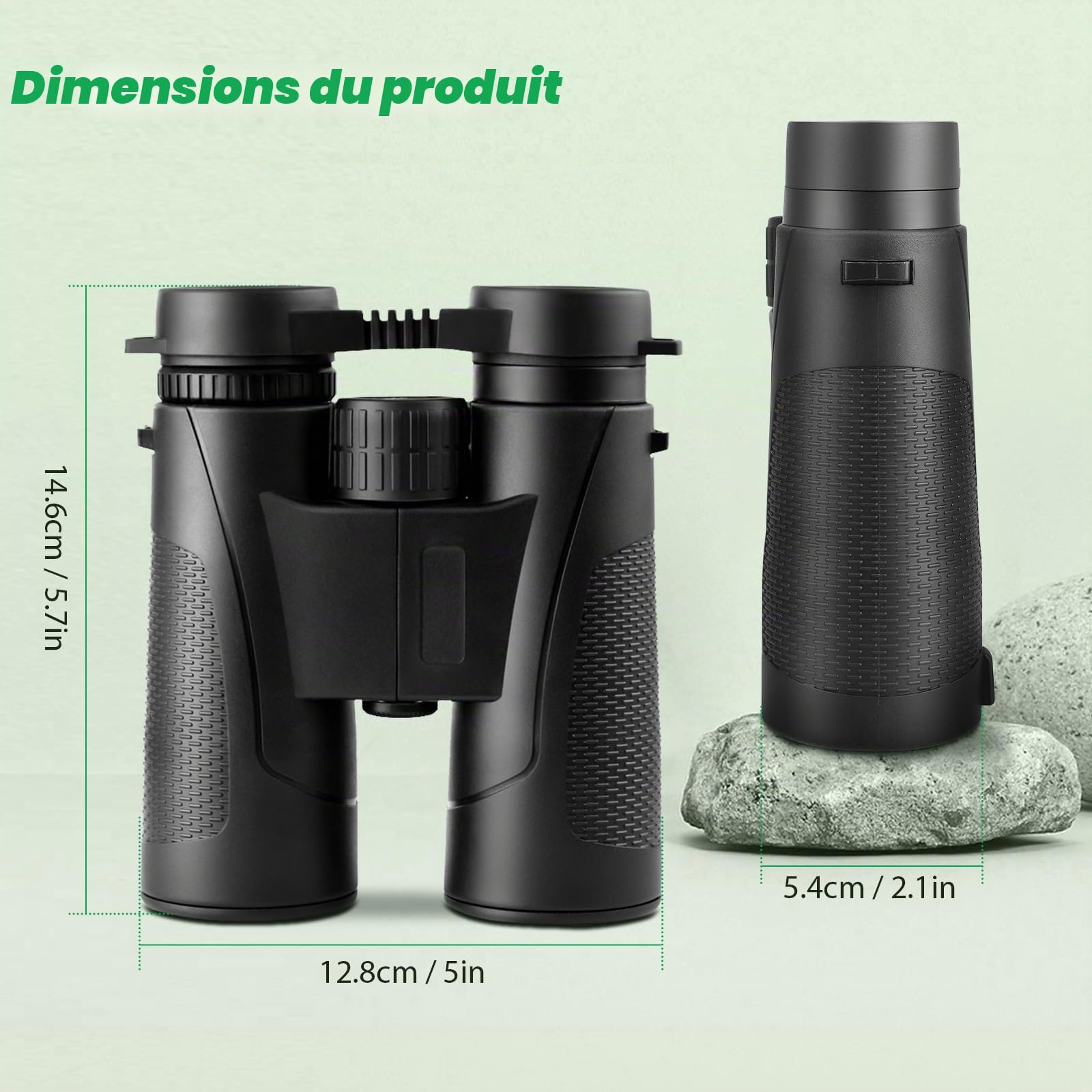 Jumelles compactes 12 x 42 HD BAK4 HD, objectif FMC étanches pour observation des oiseaux, chasse, voyage, randonnée, tourisme, noir