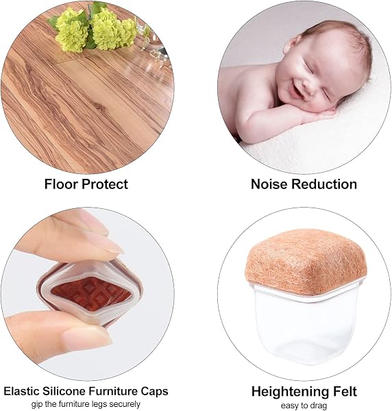 Visita la tienda de Ezprotekt Ezprotekt Protectores de Suelo Transparentes para Patas de Silla 20-28mm, 16 Tapones de Silicona con Fieltro Envuelto, Fundas de Silicona Redondo in use