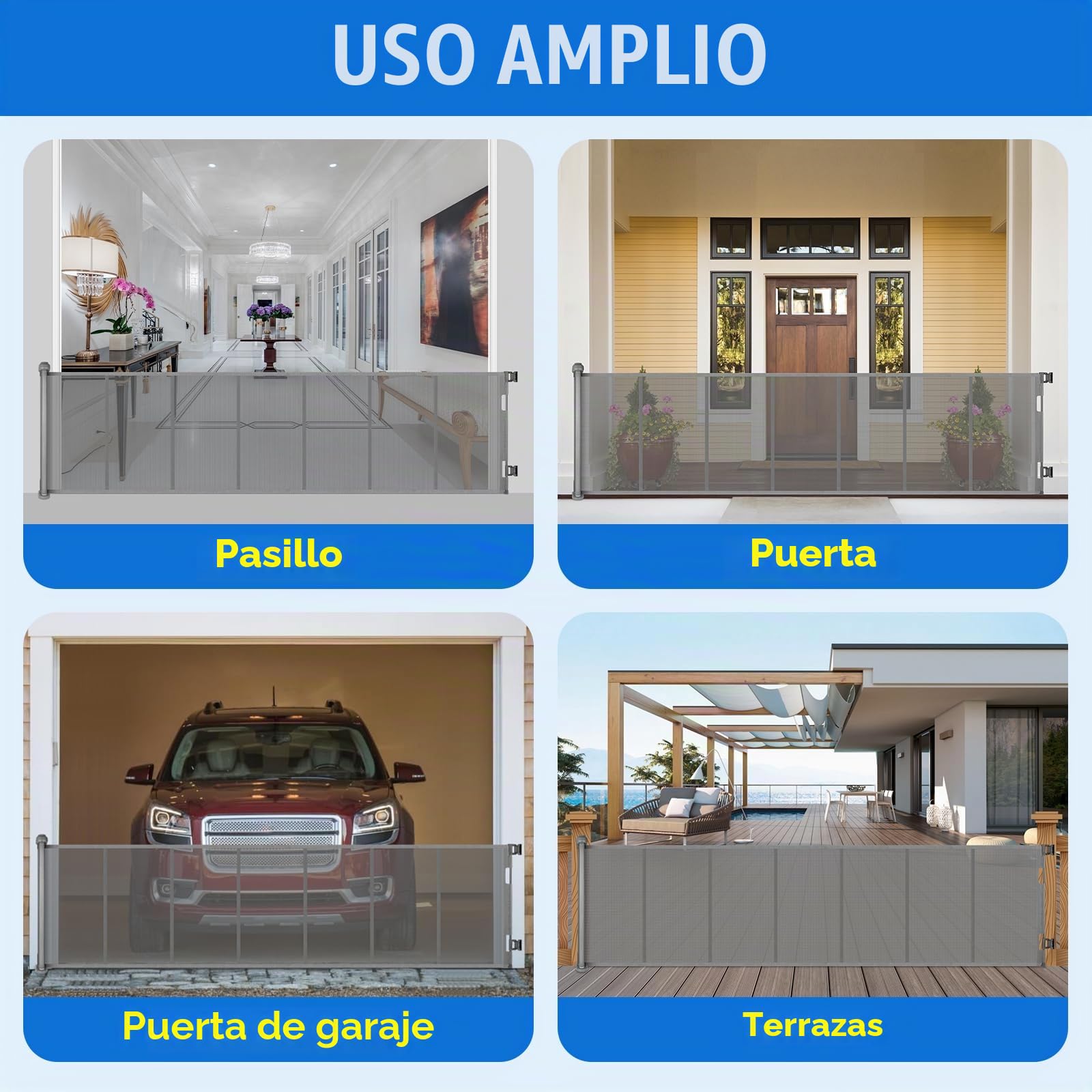 Puerta Seguridad Bebé Extensibles, 0-300 cm Barrera Seguridad Niños y Perros, Vallas de Seguridad para Niños Escaleras y Pasillos, Interiores y Exteriores (Gris)