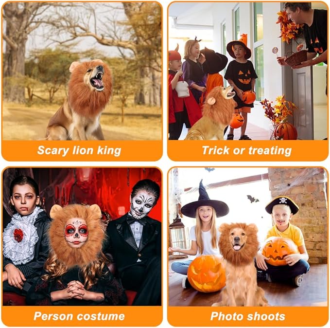 Melenas de León para Perro, Disfraz de León Ajustable para Perros Medianos y Grandes miniatura 4