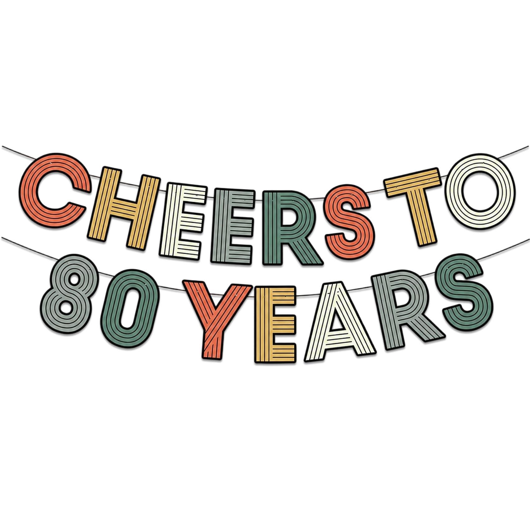 Nideen 80th Birthday Banner, CHEERS TO 80 YEARS Retro Party Decoration