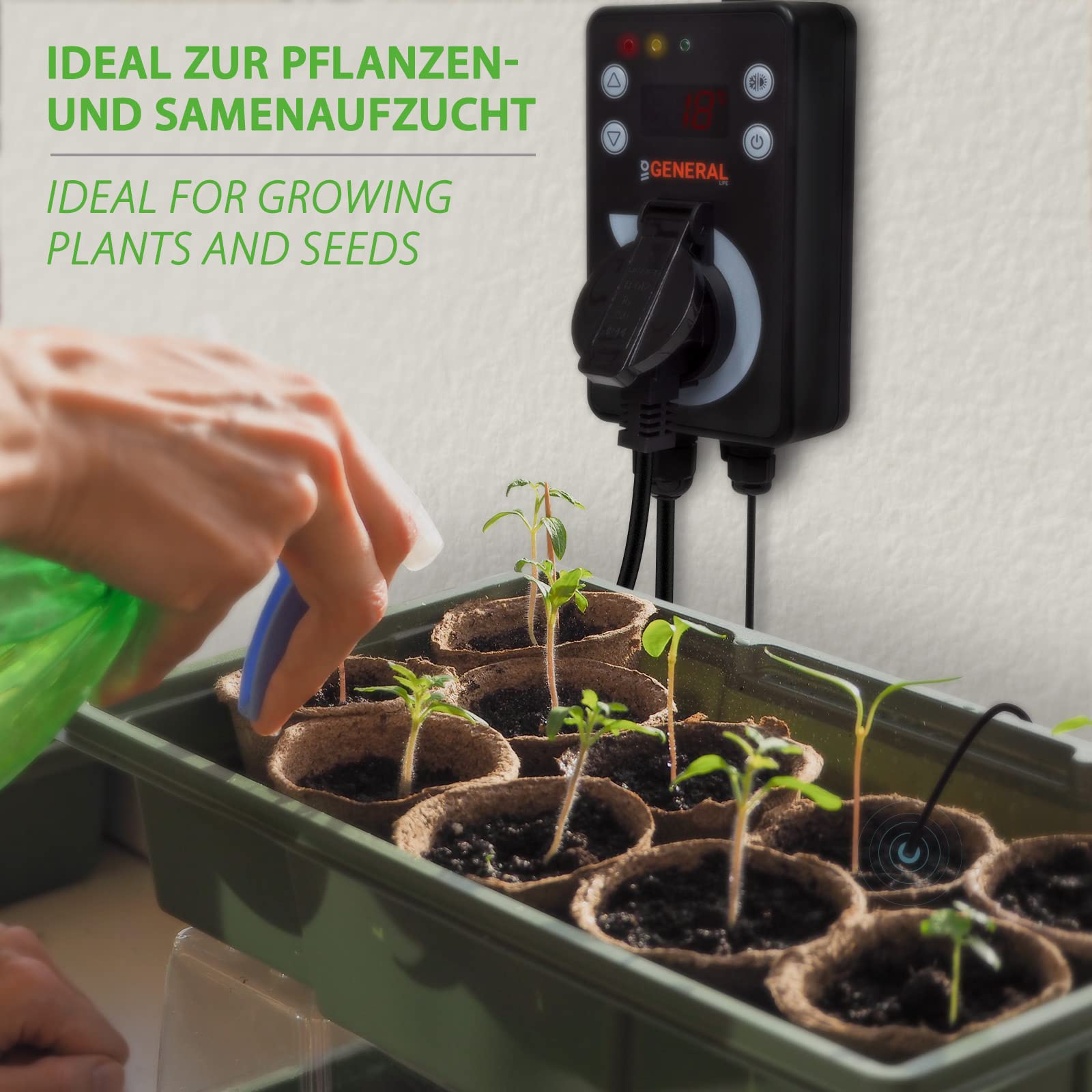 Mi-Heat Universal Outdoor Thermostat - Temperaturregler GH600 für Gewächshaus, Terrarium, Brutkasten, Bienenstock - zum heizen und kühlen - Universalthermostat IPX4 - abgesetzter Sensor