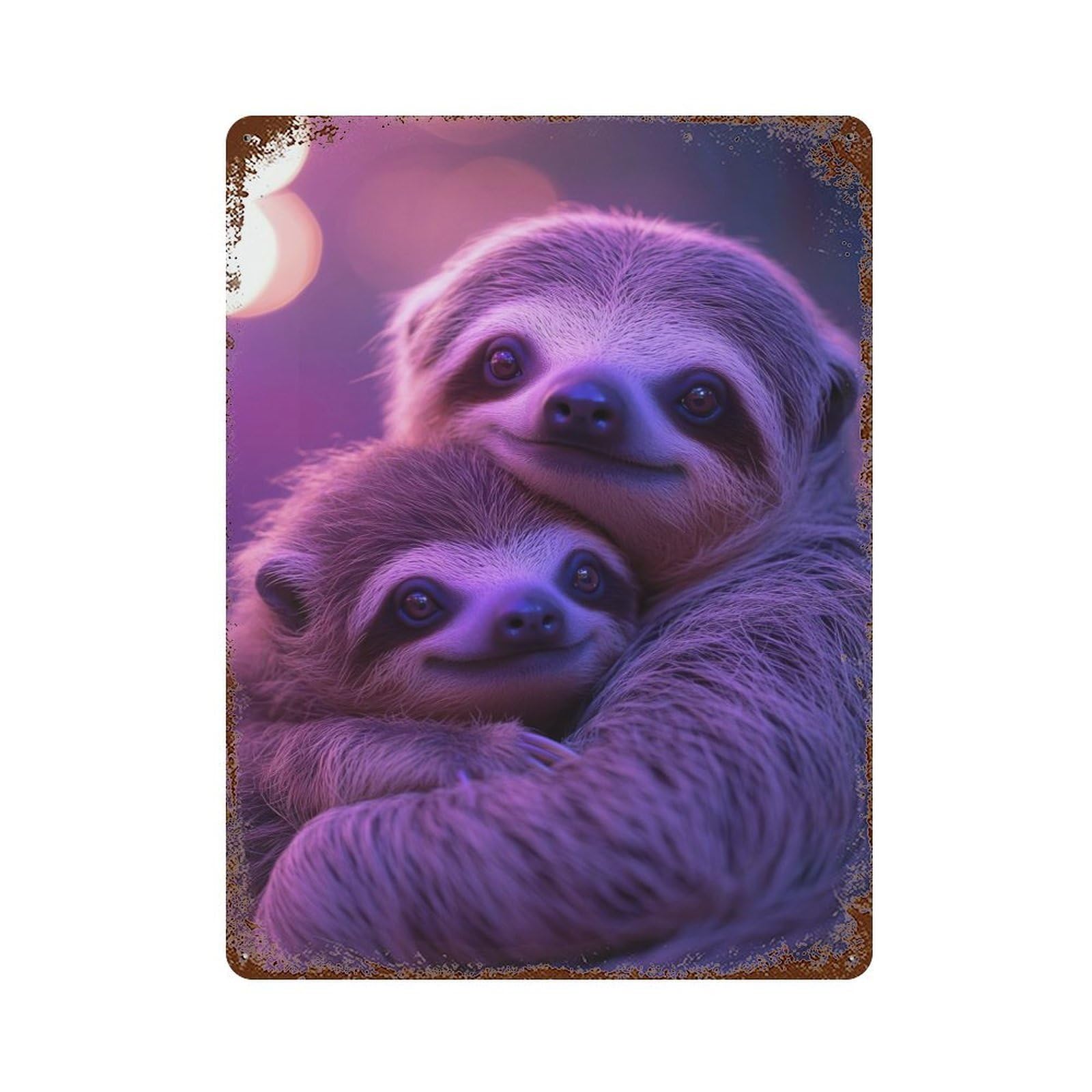 Vintage Rust Metal Sign with Two Sloths Hugging Design 15.7"x11.8", for Garage, Bar And Workshop Decor, Retro Wall Decor