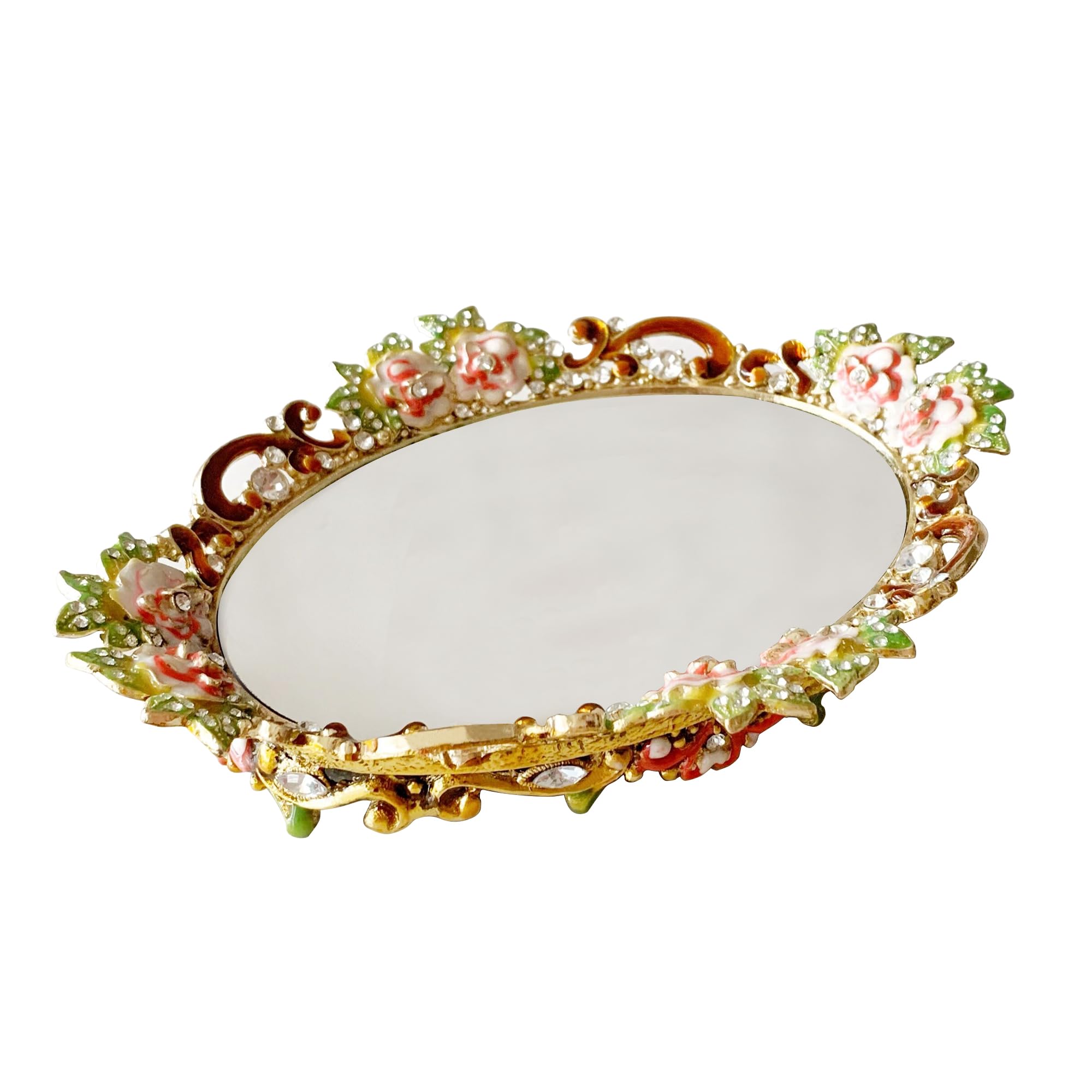vintage dresser tray or Serving Platter With Floral Designs and Two Openings for Carrying. Ruffly Look in Plate Design Box Plate Ornate Gold Vintage Dresser Trays
