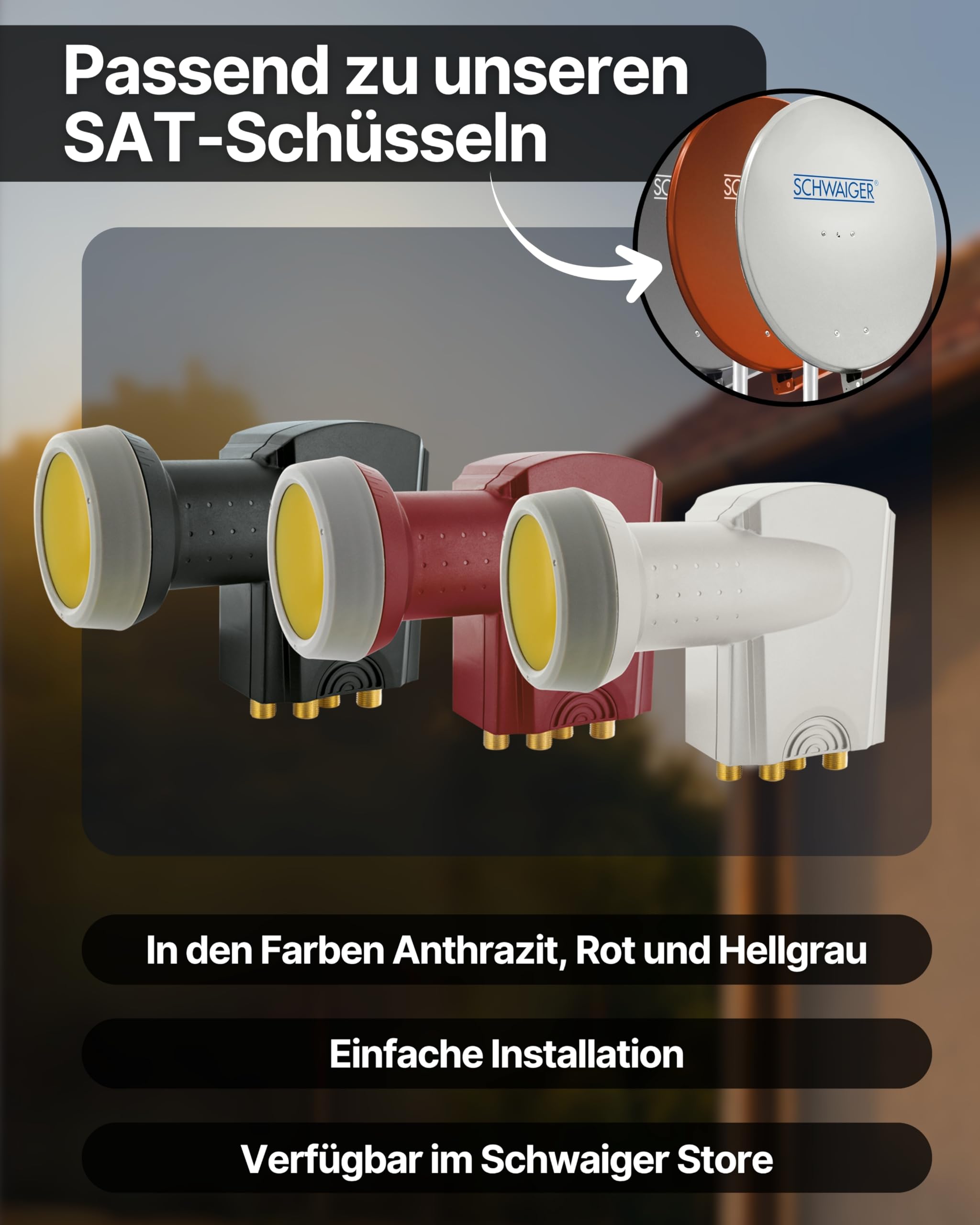 SCHWAIGER Quad LNB digital Sun Protect I Low Noise Blockconverter für 4 Teilnehmer I extrem wetterfest & geeignet für Multifeedanlagen I SAT-Zubehör für störungsfreien Empfang I anthrazit