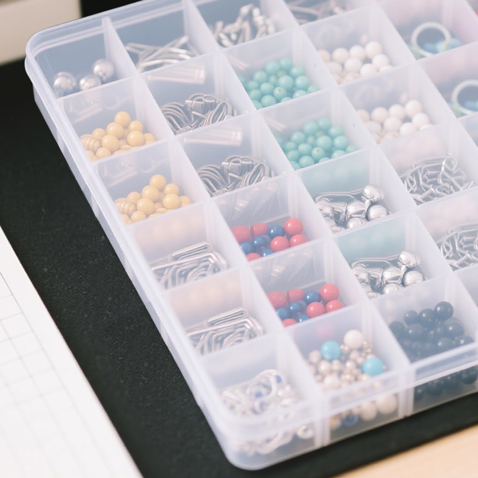 5 Scatole Organizer 36 Scomparti Regolabili in Plastica Trasparente, Contenitore per Perline, Gioielli e Piccole Parti, 27,5 x 17,5 x 4,2 cm