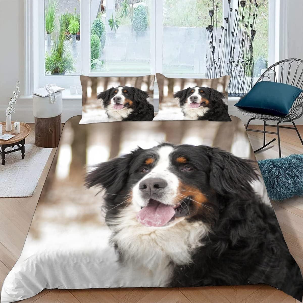 Border Collie Super King zestaw pościeli 260 x 220 cm, szara mikrofibra, hipoalergiczna poszewka na kołdrę z zamkiem błyskawicznym i 2 poszewkami na poduszki dla nastolatków i dorosłych, h-1774