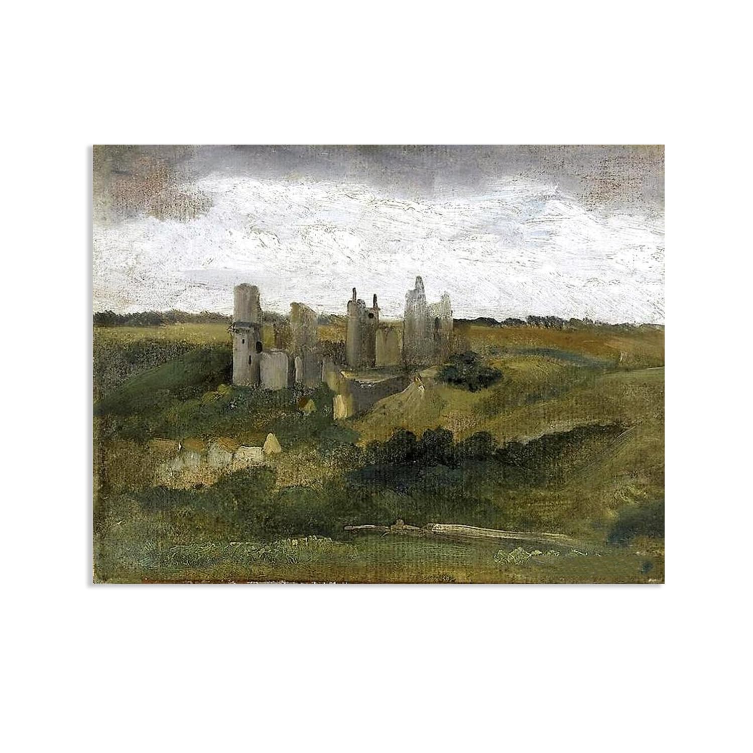 Hau3sh3a Jean Baptiste Camille Corot Wall Art Le château de Pierrefonds en Famous Nature Painting Print Giclee Canvas Wall Decor for Living Room Bedroom Office Home Decor90x70cm(35x28in) Frameless