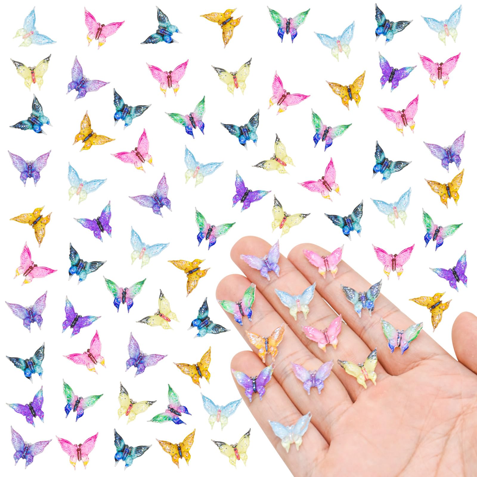WOZADU 200 PCS Mini Resin Butterfly Figurines for Crafts Luminous Tiny Resin Animal Miniature Things for Dollhouse Fairy Garden Micro Landscaping Decoration Cake Toppers Decor
