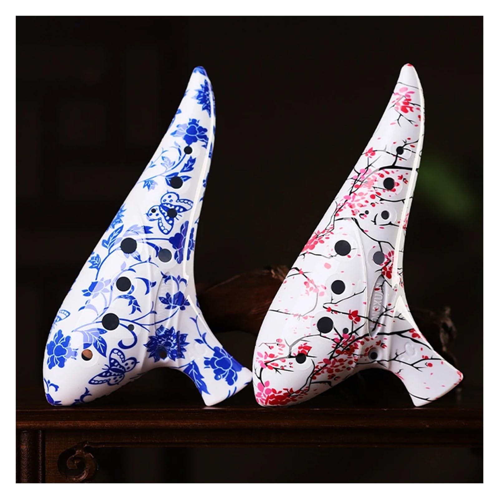 Ocarina Ceramica Alto C Flauto in ceramica con 12 fori, tono AC Tono medio C Grana del legno Cracking Ghiaccio Affumicato Blu Bianco Strumento for principianti per Principianti Adulti