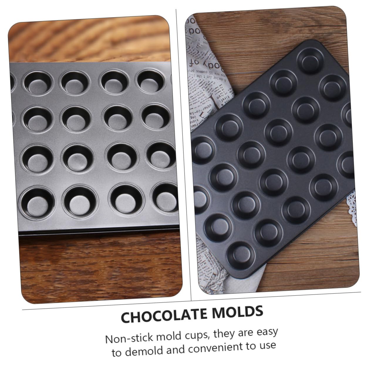 LABRIMP Moldes Antiadherentes para Muffins y Pudín 24 Cavidades Mini, Acero Carbono Revestido, Distribución Uniforme del Calor, Aptos para Repostería Casera, Set 2 Piezas