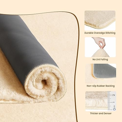 Miniatura 5 de TECHMILLY Tapete de baño esponjoso pequeño de 24 x 17 pulgadas, tapete de microfibra gruesa absorbente con parte trasera de goma antideslizante,