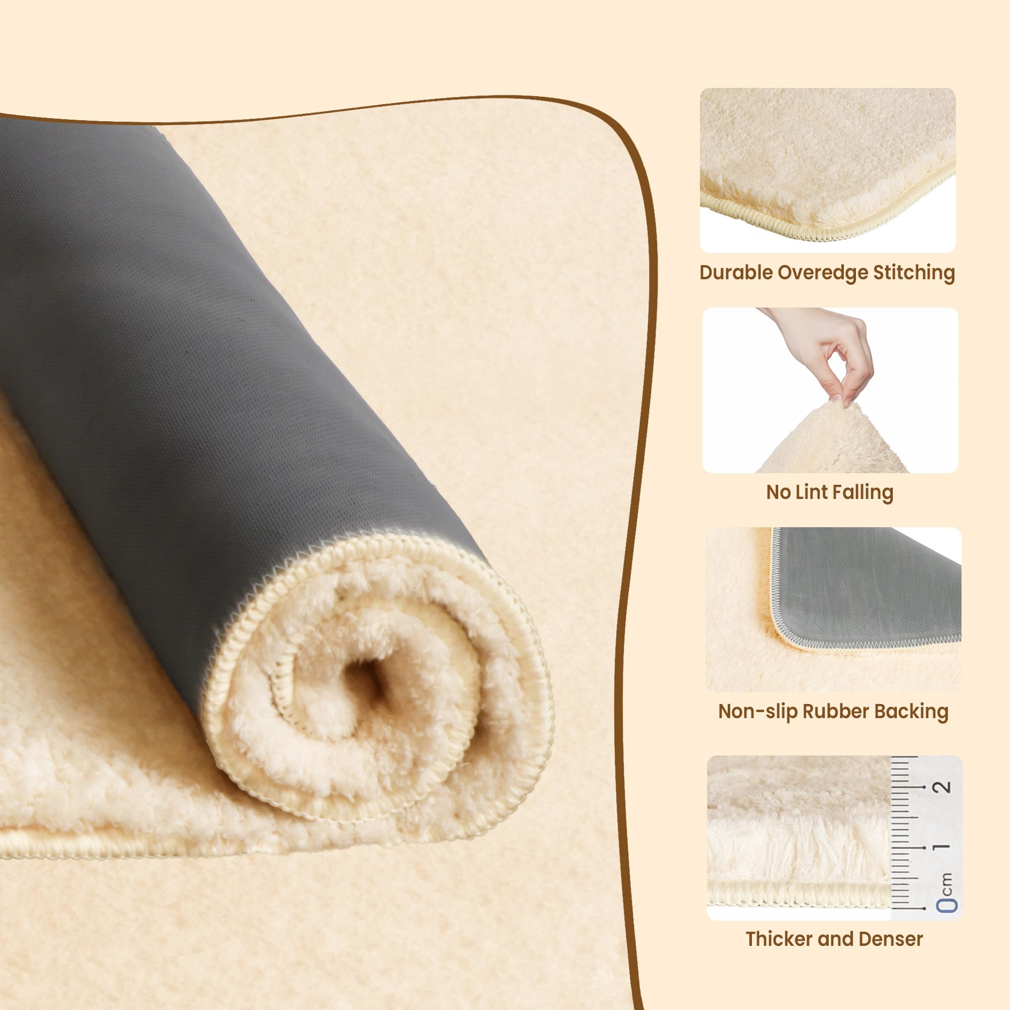 Tapete de baño esponjoso pequeño de 24 x 17 pulgadas, tapete de microfibra gruesa absorbente con parte trasera de goma antideslizante, secado rápido, lavable a máquina, alfombras de baño 5
