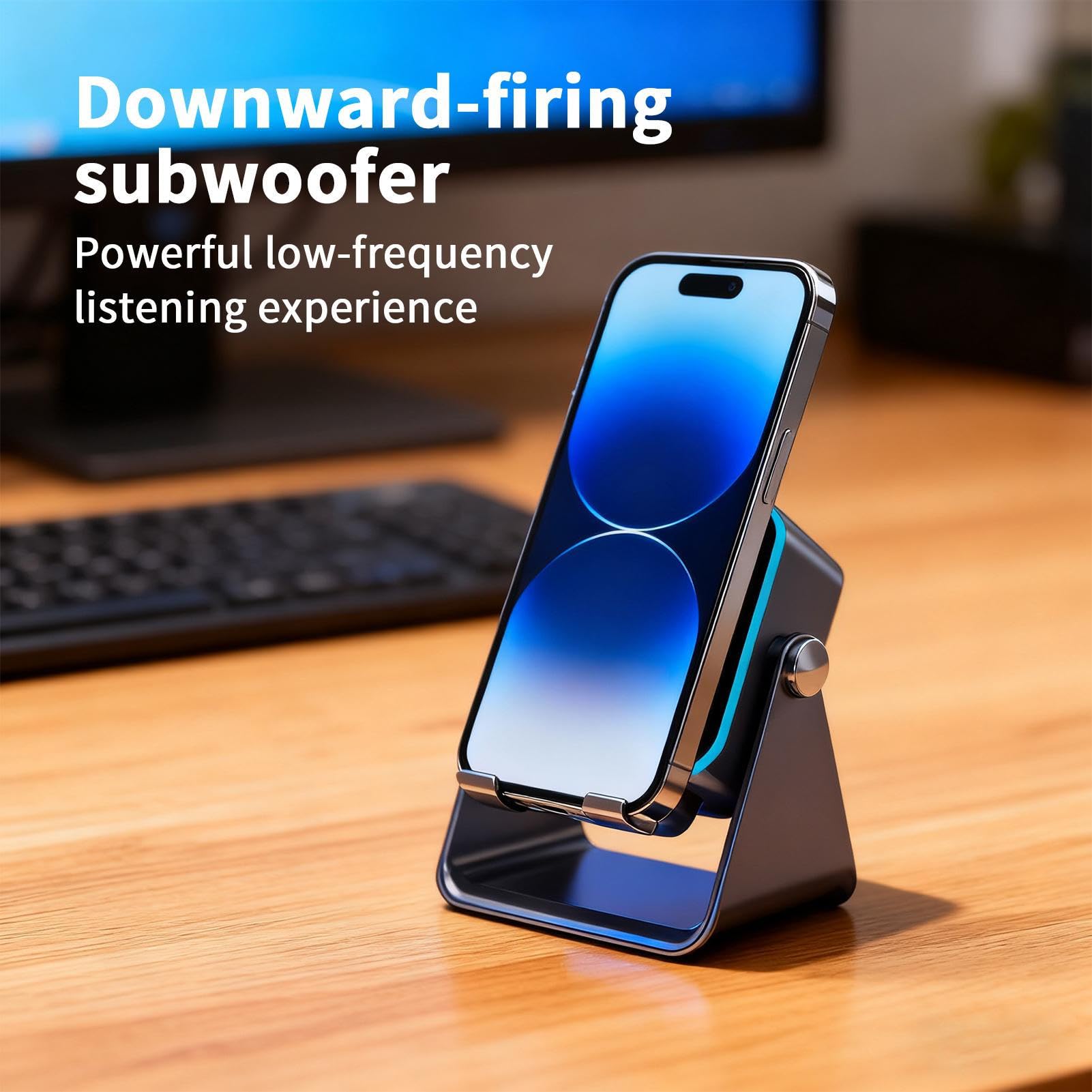 Haut-parleur à induction – Amplificateur de support de téléphone sans fil, station d'accueil audio de bureau avec support pliable robuste, capteur magnétique d'extension sonore, idéal pour les appels