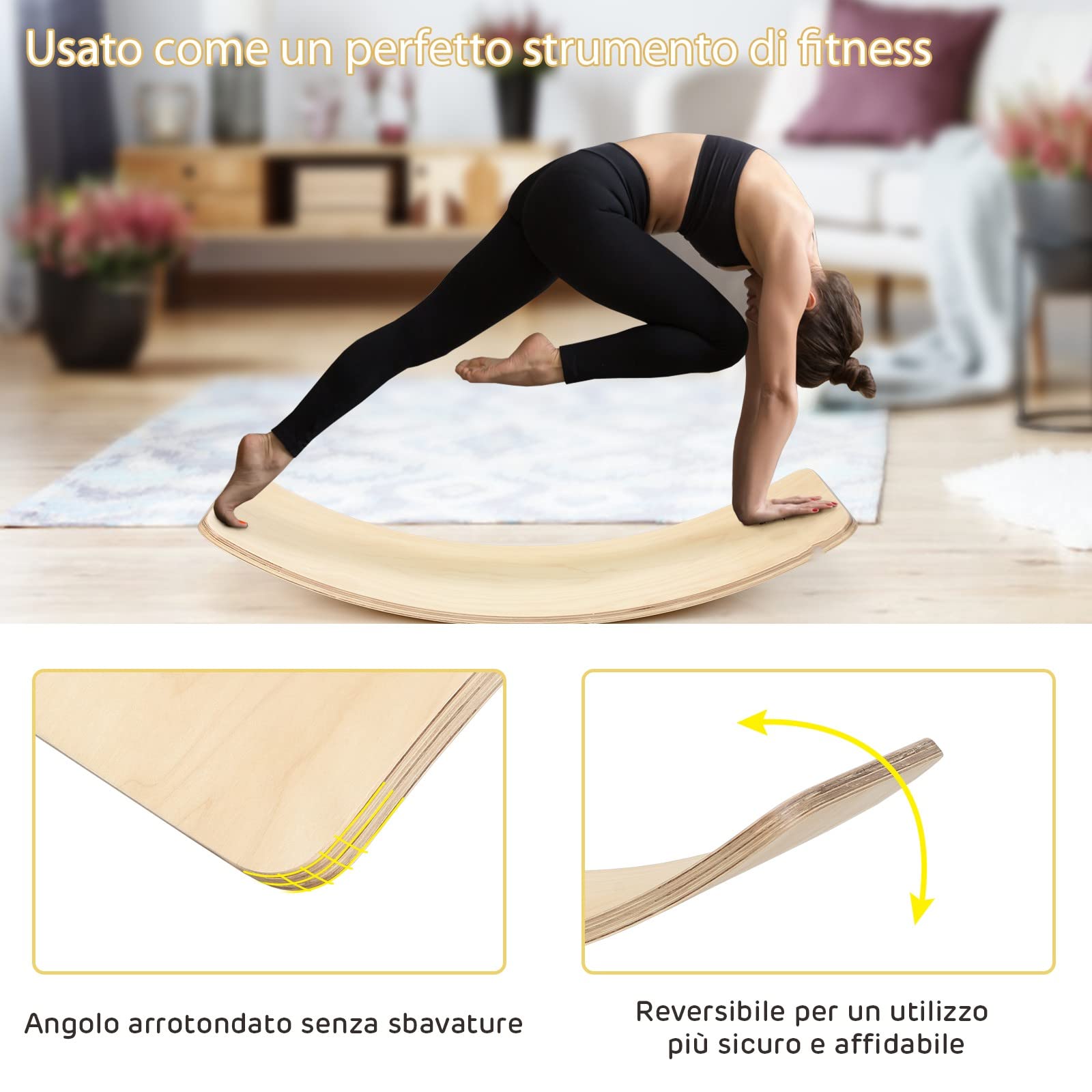 GYMAX Tavola di Equilibrio, Balance Board in Betulla, Angoli Lisci e Arrotondati, per Adulti e Bambini (38cm)