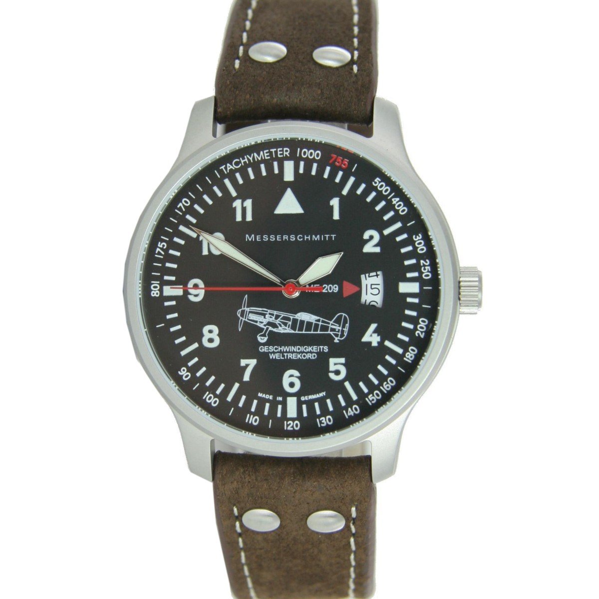 Messerschmitt Fliegeruhr Sondermodel Geschwindigkeitsrekord ME-209LB Ronda Swiss Movement 5ATM mit braunen Lederarmband