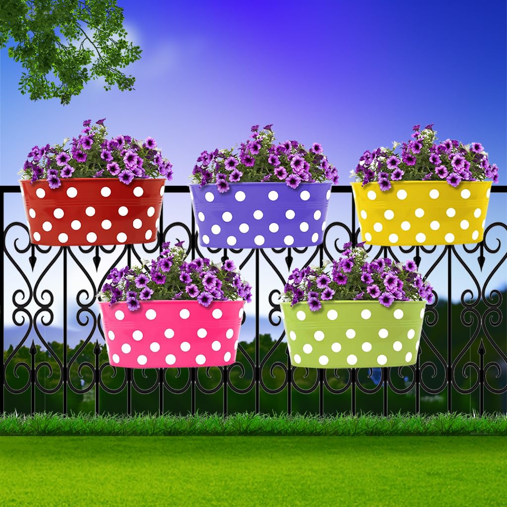 TrustBasket Dotted Oval Hanging Planters for Railing, Outdoor Balcony