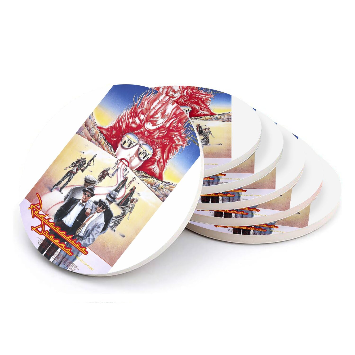 Sous-verre céramique rétro affiche cinéma vintage lot de 6 dessous de verre ronds pour table basse
