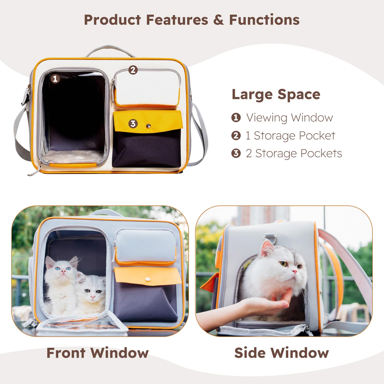 PETCUTE Sac de Transport pour Chat Chien,Sac de Voyage Respirant pour Chats avec Sacs de Rangement,Sac à Dos de Transport Chat avec Matelas Amovible,Sac De Transport Chat pour Voyage en Avion
