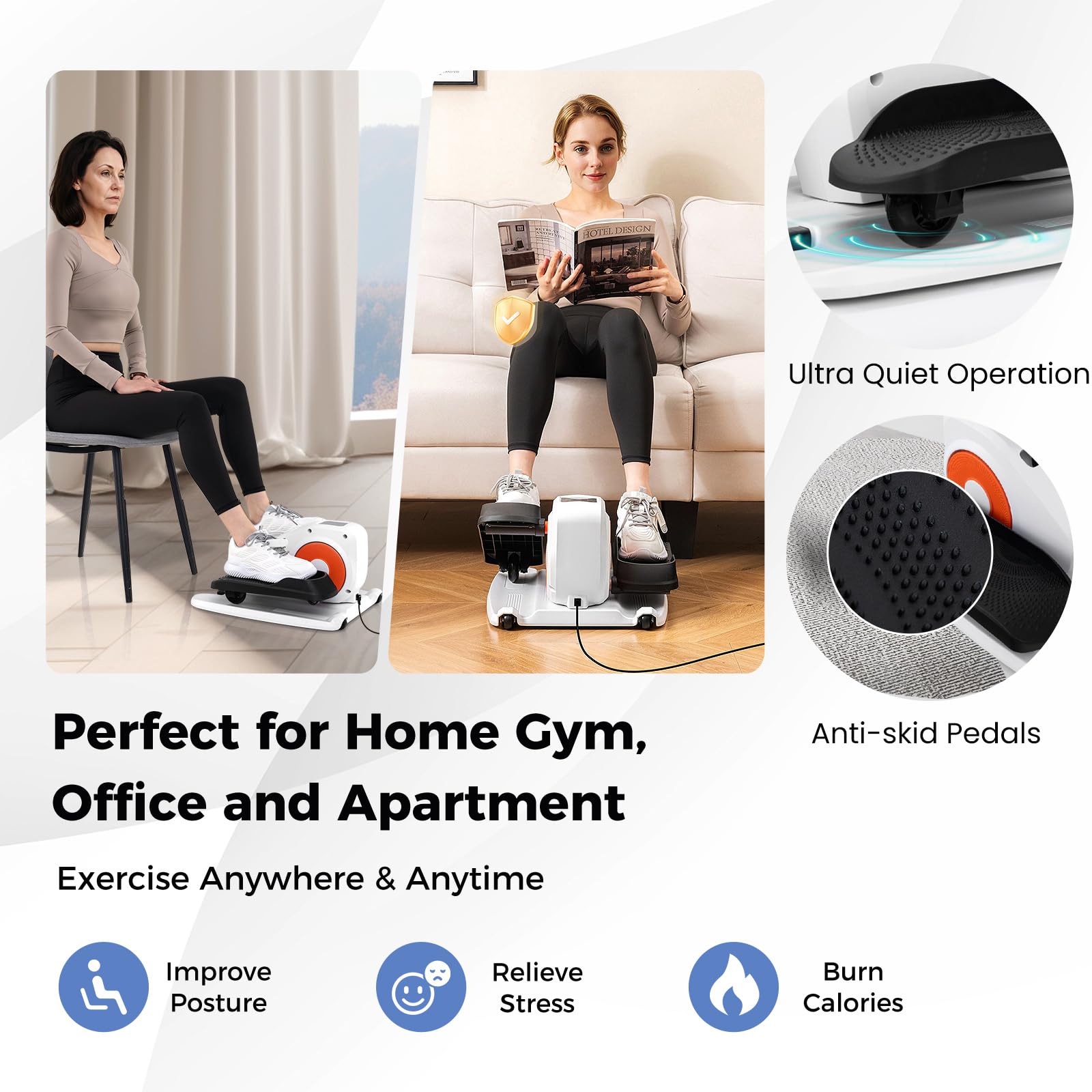 KOMFOTTEU Mini Ellittica Elettrica, Pedalatore Ellittico con Schermo e Telecomando, Pedalatore Elettrico con 5 Velocità e 3 Modalità, Bicicletta Ellittica Sotto la Scrivania