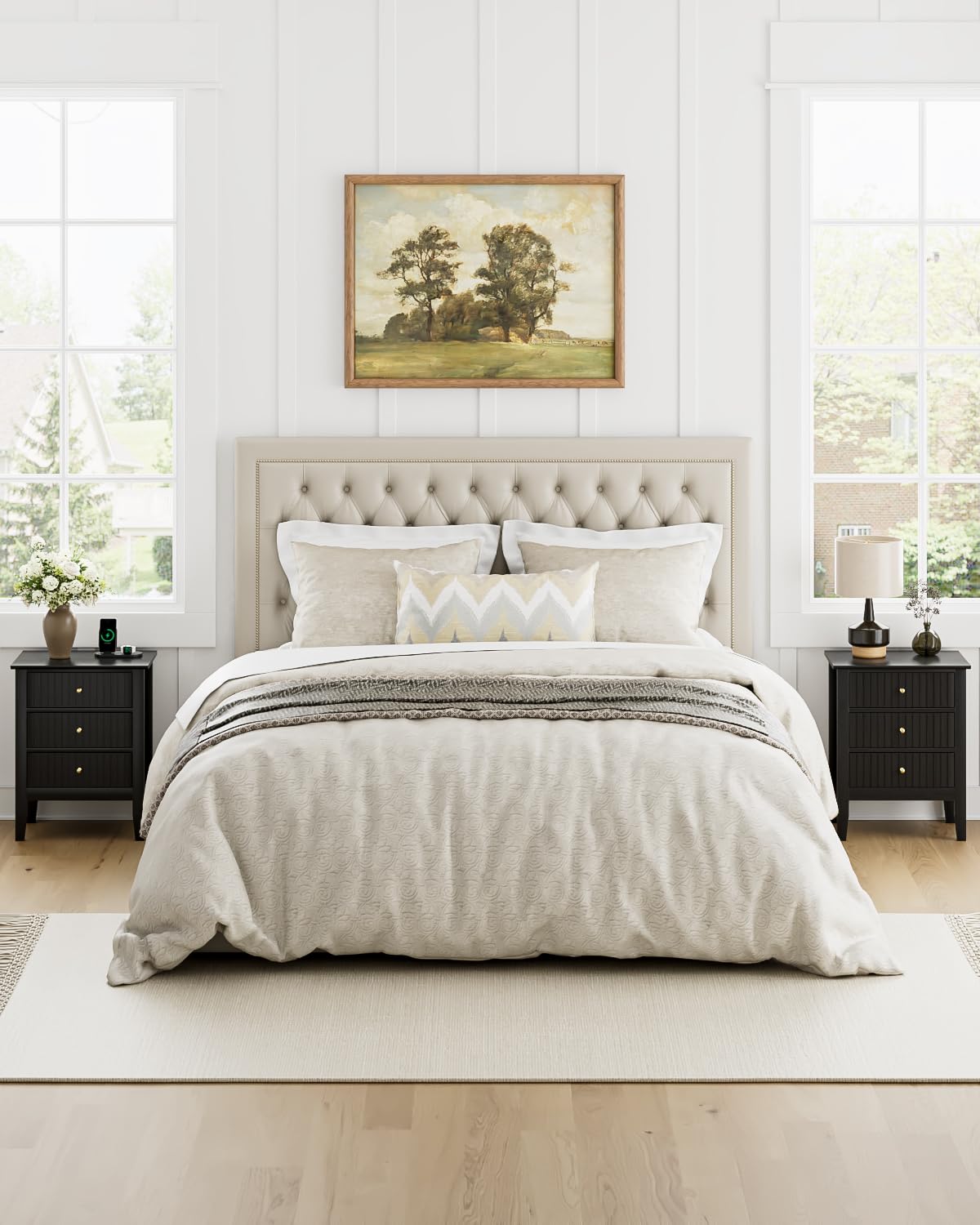 HEYZOEY Vintage Nachttisch mit 3 Schubladen, Retro Nachtkommode in Schwarz, Beistelltisch für Schlafzimmer und Wohnzimmer, 45 x 33 x 61 cm