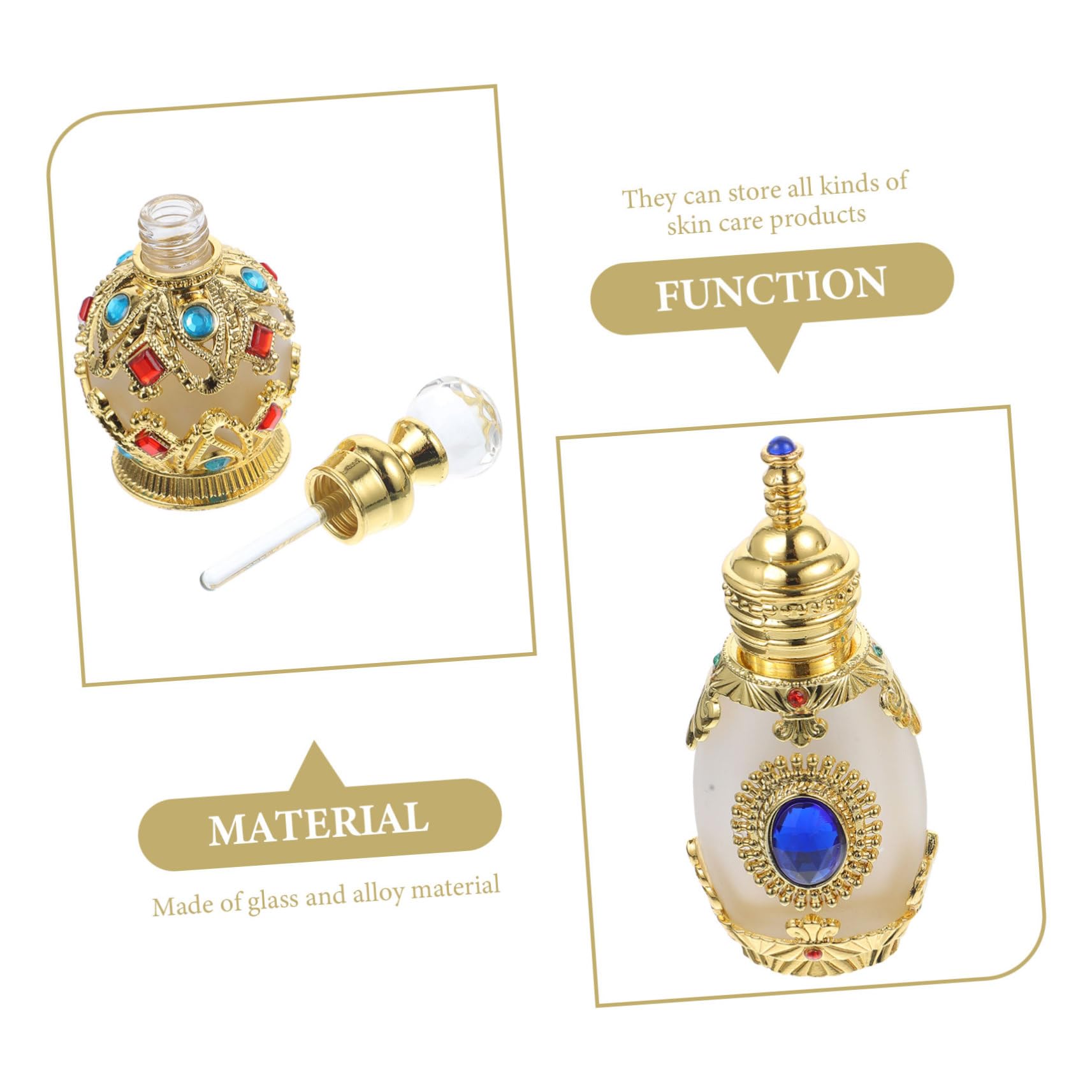 minkissy 4stücke Nachfüllbare Parfümflaschen Aus Kristallglas Vintage Parfümflasche Mit Goldener Kugel Und Blauer Farbsteinflasche Für Reisen Und Ätherische Öle