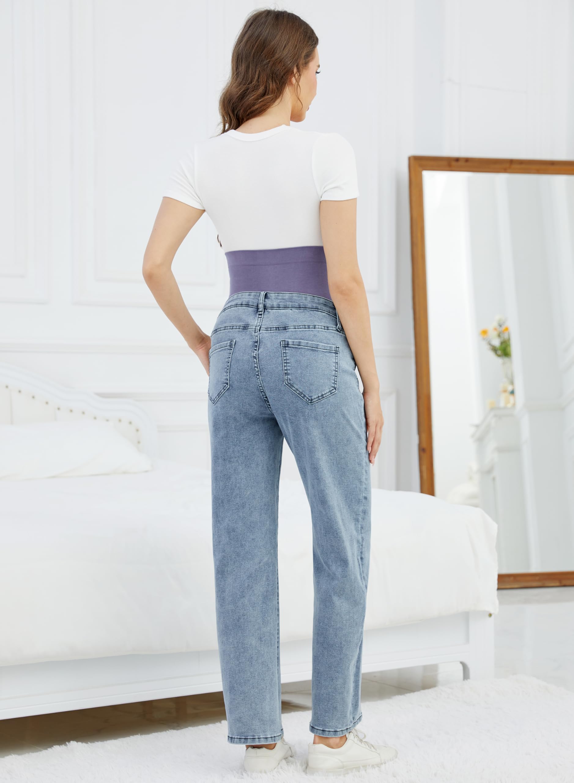 OVRUNS Umstandsjeans mit weitem Bein, Denim, Umstandshose, dehnbar über dem Bauch, Schwangerschaftshose für Damen