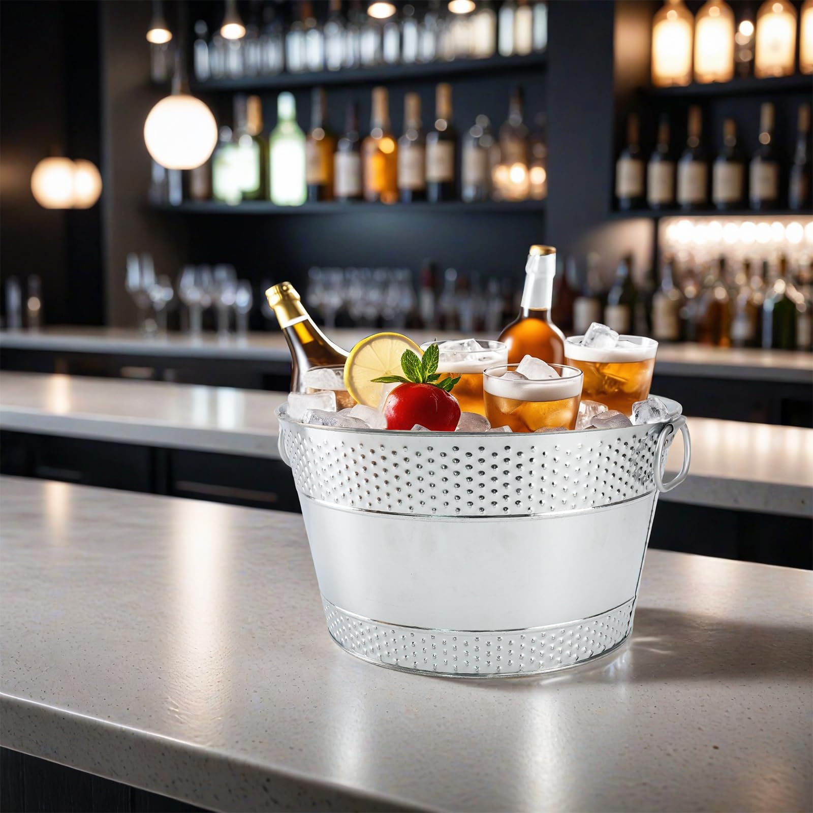 Cubo de hielo de metal galvanizado para bebidas, cubos de bebidas, enfriador grande para vino, cerveza, champán, cócteles, catering, bares, fiestas, eventos al aire libre (plateado, 1 unidad)