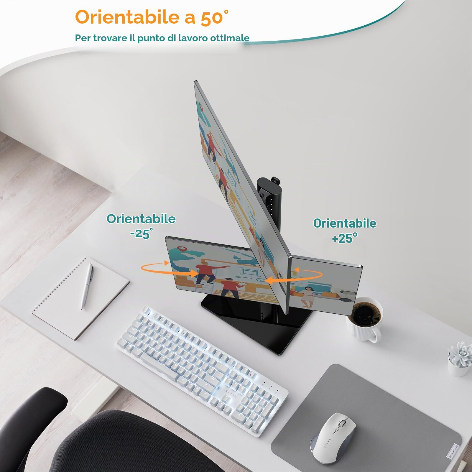 ELIVED Supporto doppio per monitor da scrivania, braccio verticale per monitor da 13-32 pollici con VESA 75 x 75/100 x 100 mm fino a 15 kg, rotazione a 360° regolabile in altezza supporto per monitor