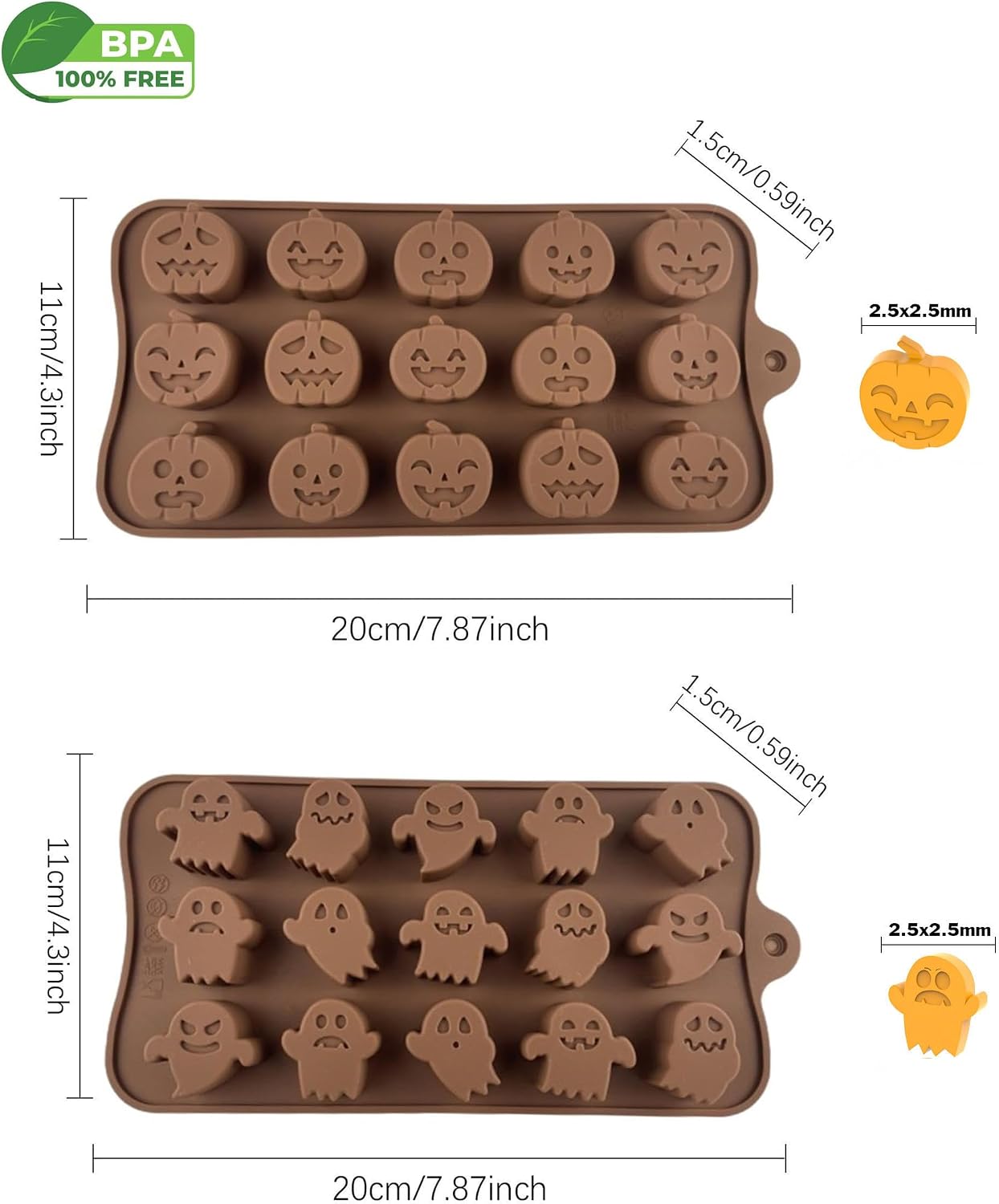 Halloween Candy Mold 2PCS Pumpkin and Ghost Silicone Chocolate Mould, Trick or Treat Molds for Halloween,Food Grade Mold for Making Chocolate Gummy Cookie Jelly