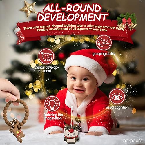 Miniatura 4 de Juguetes de dentición para bebés, juguetes de dentición para bebés de 6 a 12 meses, mordedores de silicona sin BPA para bebés, anillo de dentición