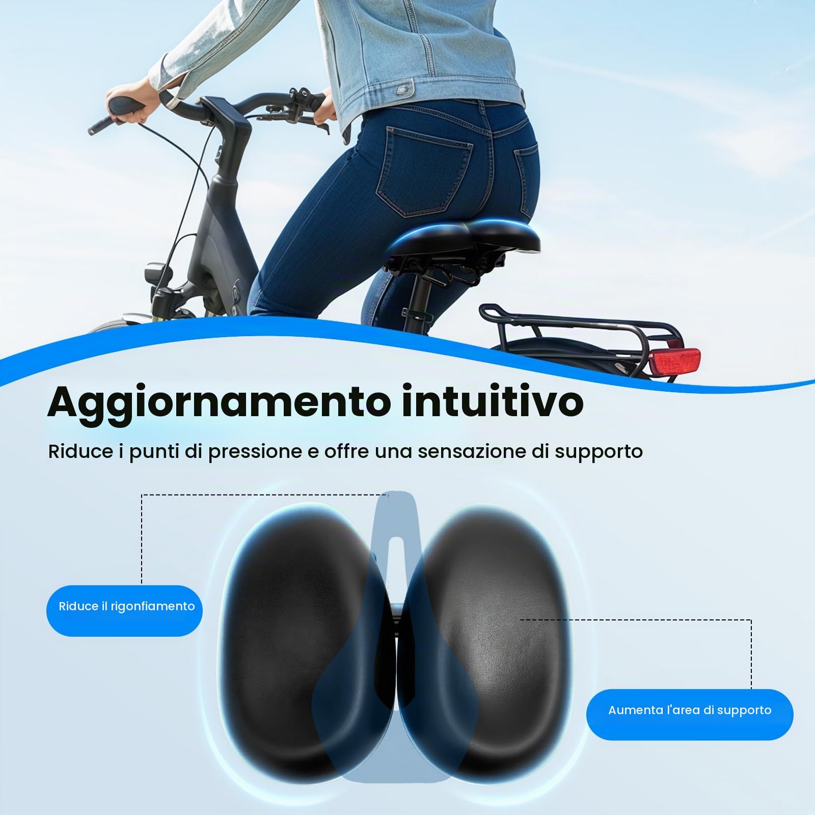 Sella per bicicletta extra larga, senza naso, ergonomica, con assorbimento degli urti, regolabile, 22-25 cm, per uomo e donna, mountain bike, bici da città