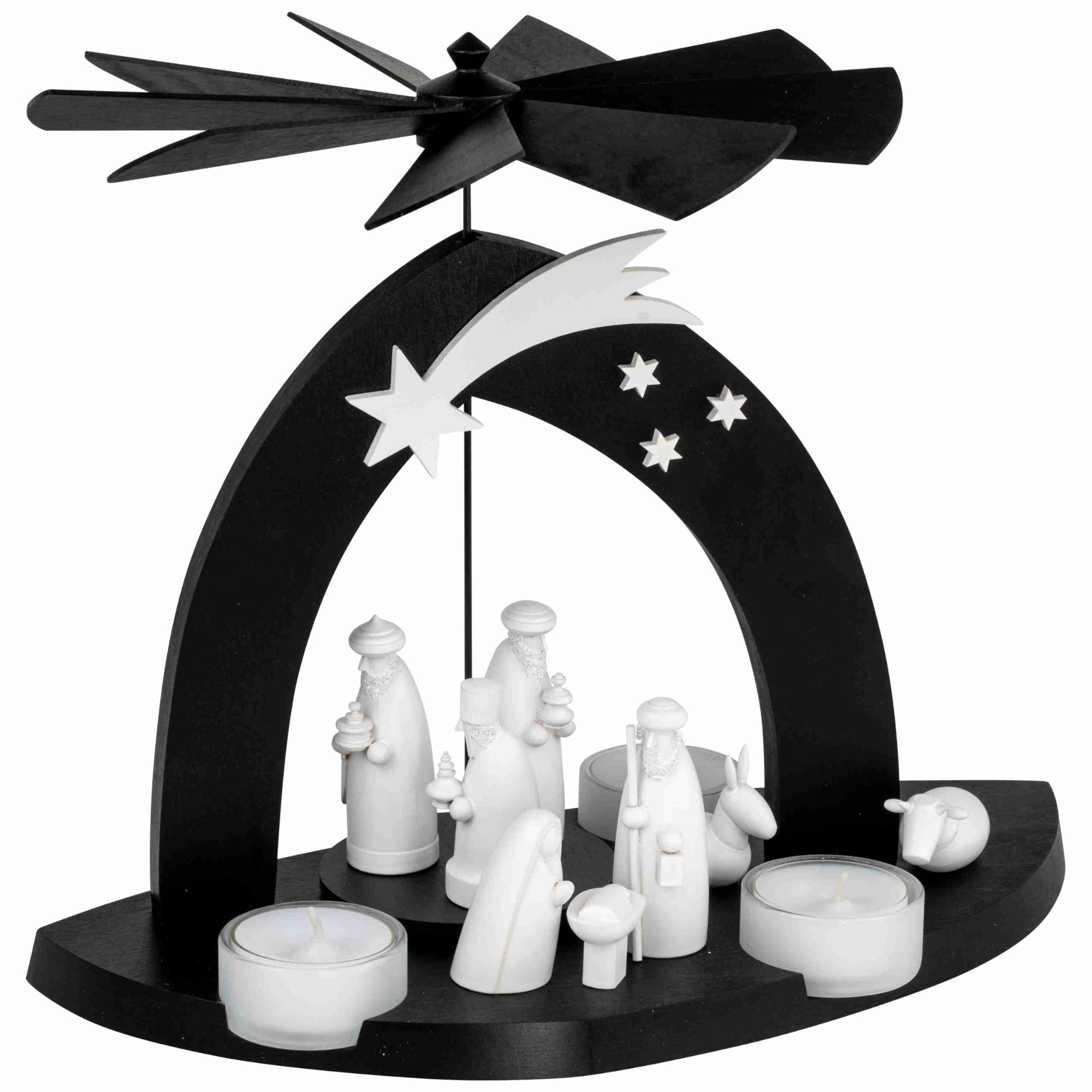 Pyramide de Noël en bois Schalling Seiffener Volkskunst crèche Rois Mages