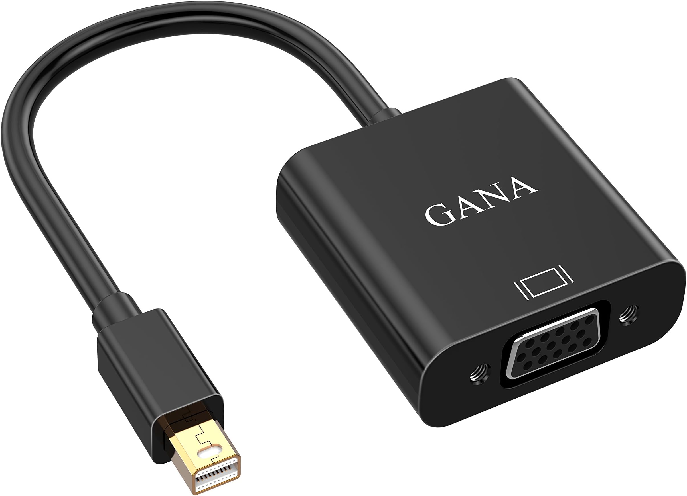 Mini DP to VGA, GANA High-Speed Gold Pleated Mini DisplayPort (Thunderbolt Port Compatible) Mini DP to VGA Adapter Converter Cable - Black