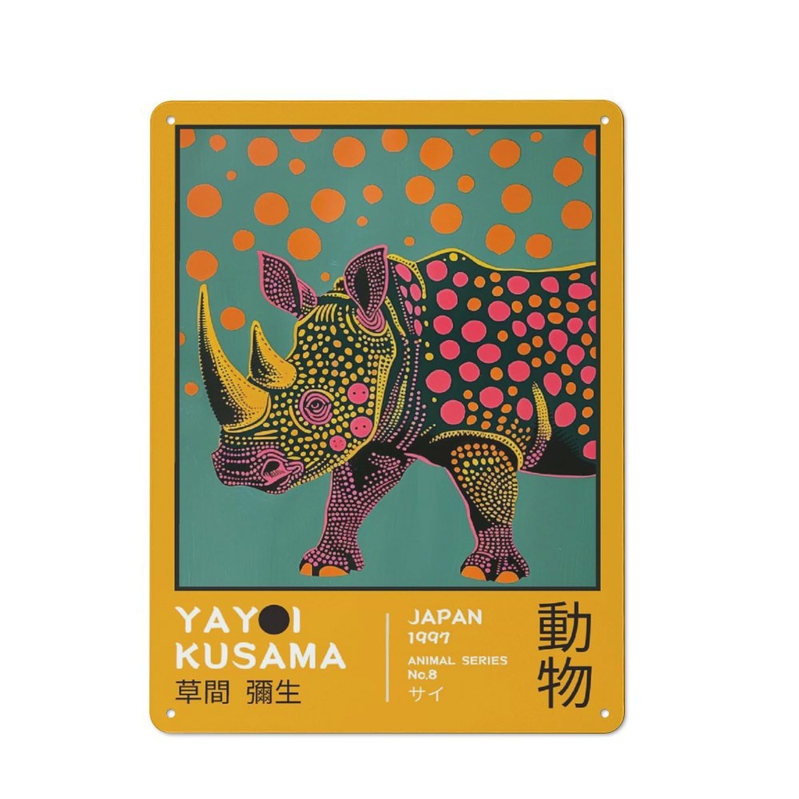 Junmoney Style 40X30cm Retro Tin Sign With Yayoi Kusama Rhino No.8 Exhibiton Poster For Living Room Wall, Housewarming Present For People Styling Living Room