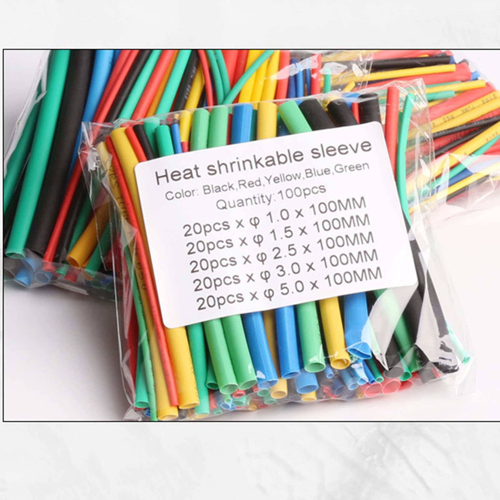 100 Tubos Termorretráctiles Para Cables - Surtido 5 Tamaños, Relación Contracción 2:1, Aislamiento Eléctrico